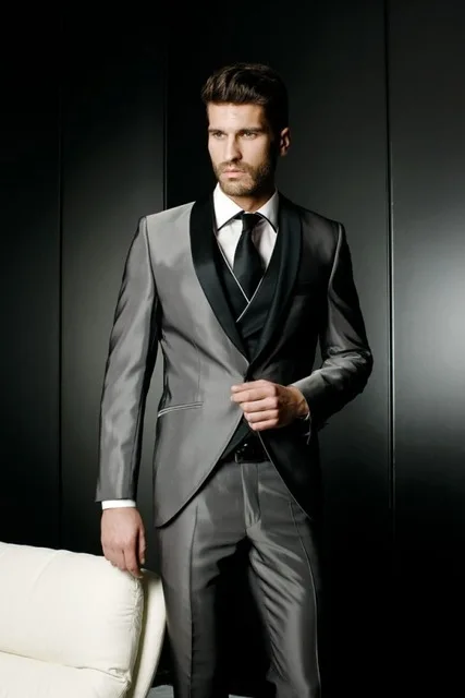 Aliexpress.com : Buy Latest Designs Gray Satin Groom Tuxedo Black Shawl ...