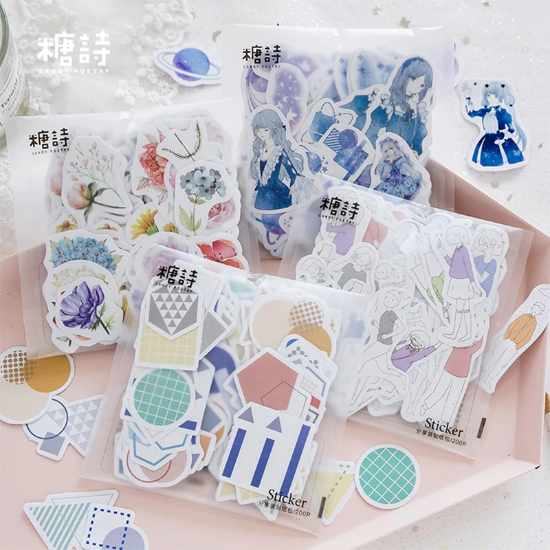 

200 Pcs/Lot Moon Starry sky Flower decoration paper sticker decoration DIY album diary scrapbooking label sticker
