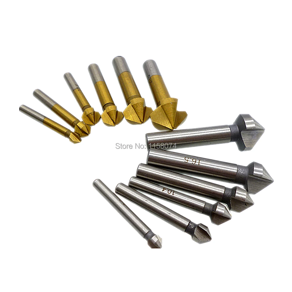 6pcs 90 Degree Three Flutes HSS Chamfering Cutter Countersink Drill Bits End Mill Set 6.3mm 8.3mm 10.4mm 12.4mm 16.5mm 20.5mm