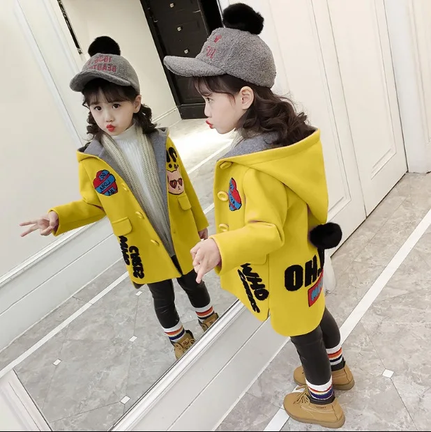 Осень-зима, новое корейское пальто принцессы для девочек плотное шерстяное пальто Зимние пальто для детей 5, 7 лет - Цвет: Золотой