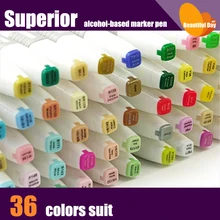 Превосходный маркер ручка на спиртовой основе Искусство Маркер 36 шт с сумкой