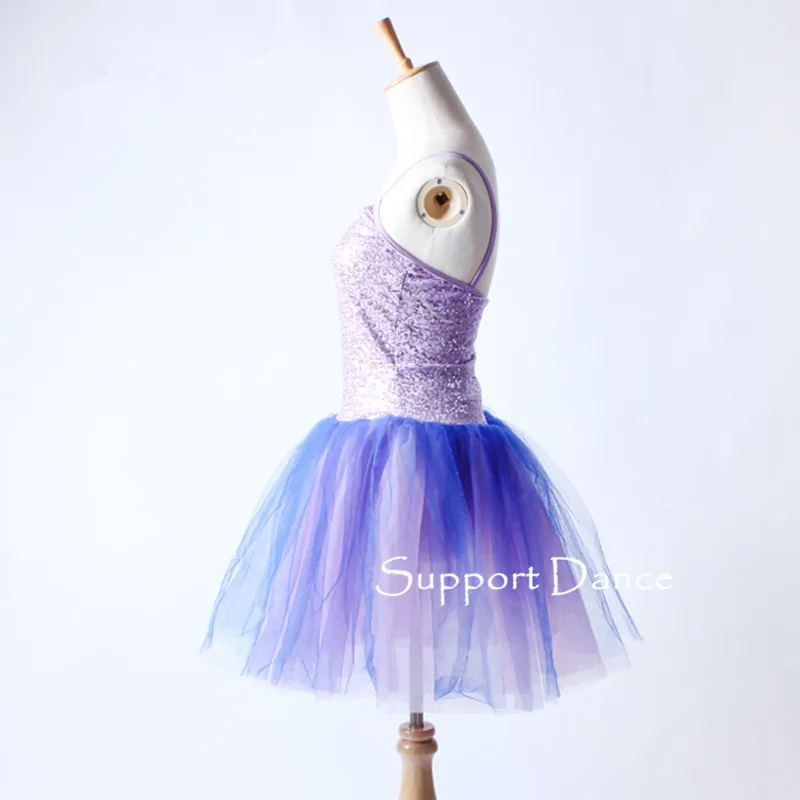 С пайетками для девочек лифчик балетная пачка платье Для женщин Фиолетовый Романтический костюм Поддержка танец C329