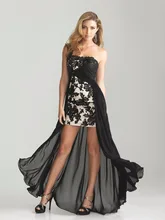 Yb-006 mode knielangen appliques chiffon a-linie cocktailkleid schwarz spitze abendkleider party kurze heimkehr dress 2017