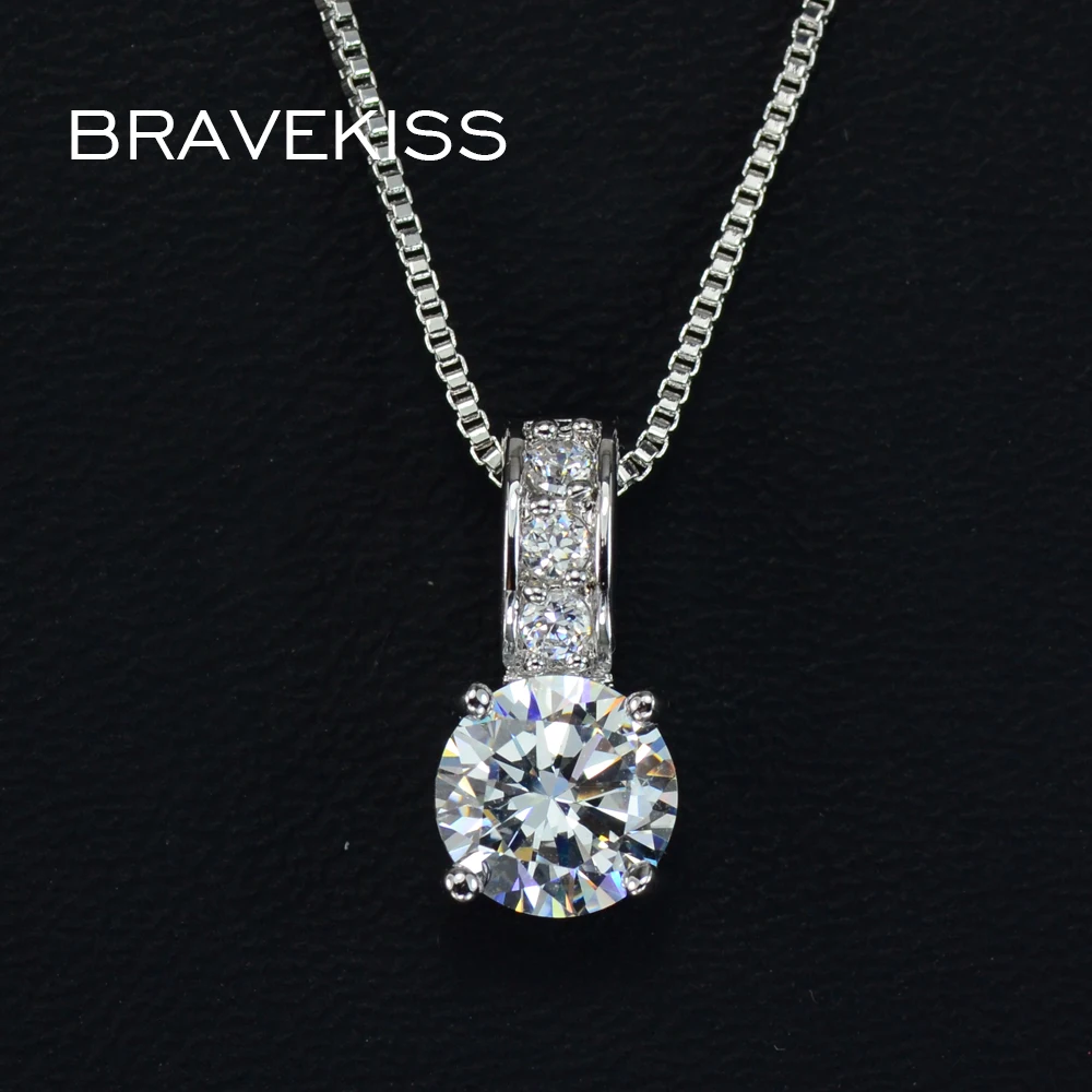 

BRAVEKISS small aaa zircon crystal charms necklace for women round pendant link chain collar necklaces choker jewellery BUN0031