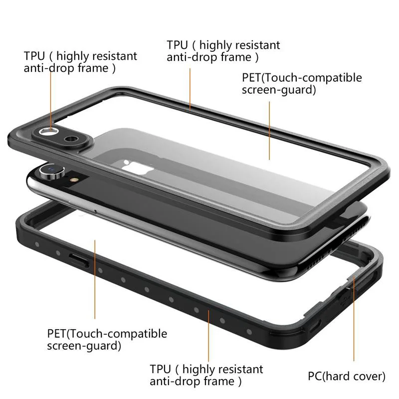 Для Apple iPhone X XR XS Max чехол водонепроницаемый прозрачный 360 Полный Чехол для iPhone XR XS X пылезащитный противоударный водонепроницаемый чехол