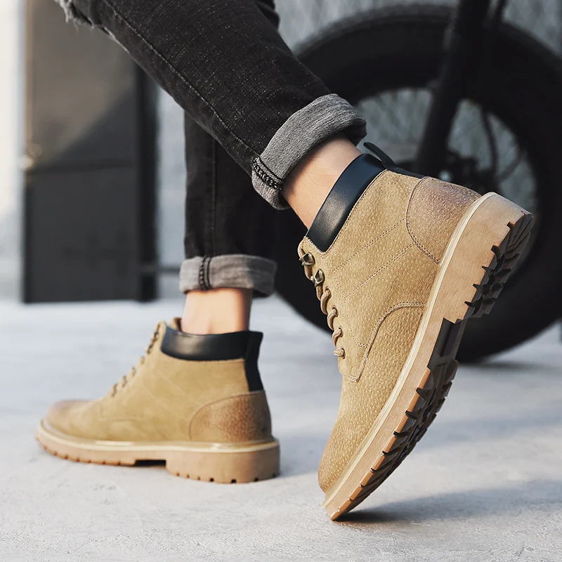 Men's boots casual genuine leather military shoes male autumn winter plush combat ankle boot man work safety army boots for men