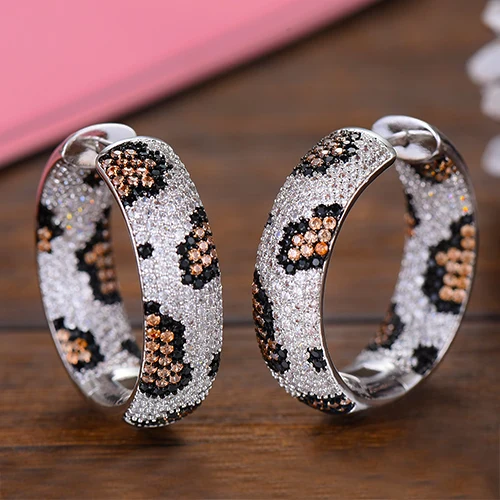 GODKI роскошные круглые кольца, кубический цирконий, массивные серьги в виде колец, для Для женщин свадебные серьги dubai ювелирные изделия аксессуары - Окраска металла: Leopard