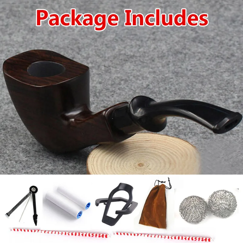 

10 Pieces Handmade Ebony Filter Pipe Tobacco Smoking Accessories Bent Style W/ Gift Box Wood Smoke pipe Filter Cigarette Holder