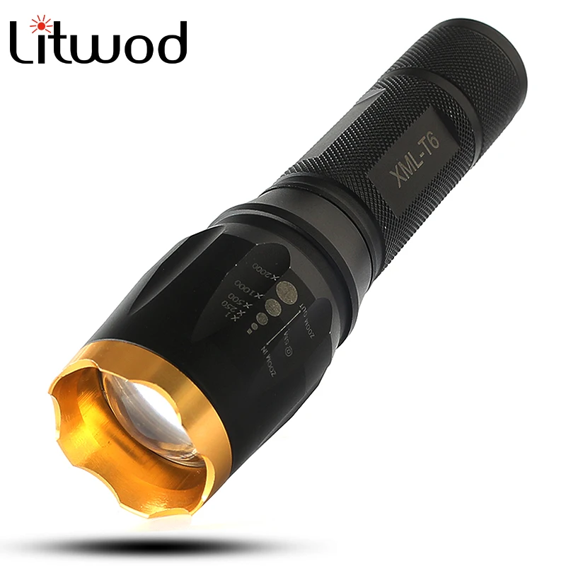 

Litwod 601Z20 XML T6 LED Tactical Flashlight Zoomable 5 Modes LED Torch Camping Fishing choose 18650 battery and charger
