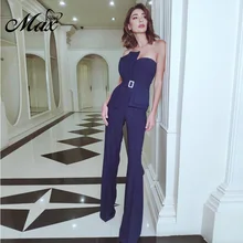 Max Spri, новая коллекция, сексуальный комбинезон без бретелек, пряжка на пояс, брючный костюм для женщин, Модный комбинезон с высокой талией для офисных леди, темно-синий