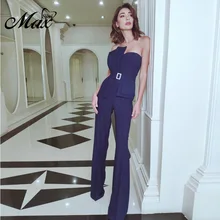 Max Spri 2019 New Fashion Sexy Women Pantsuit Solid Color Off Shoulder Buckle Tie High Waist Pantsuit Max Spri 2019 New Fashion Sexy Women Pantsuit Solid Color Off Shoulder Buckle Tie High Waist Pantsuit
