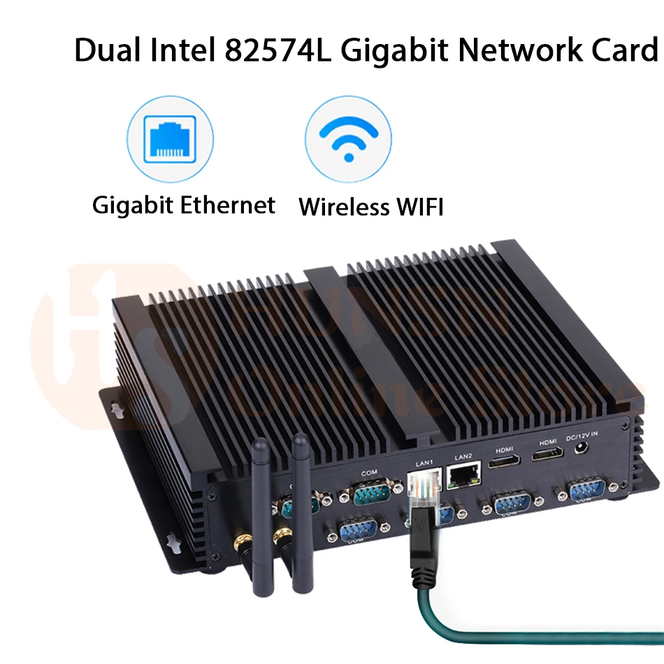 Fanless Industrial PC,Mini Computer,Windows 10,Intel Core I7 5500U,[HUNSN MA05I],(Dual WiFi/2HD/4USB2.0/4USB3.0/2LAN/6COM