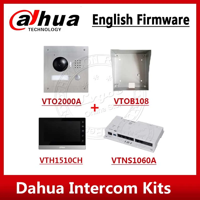 Сетевой видеорегистратор Dahua видео домофон Наборы VTO2000A VTH1510CH VTNS1060A VTOB108 7 дюймов IP видео домофон Системы с логотипом английской прошивкой