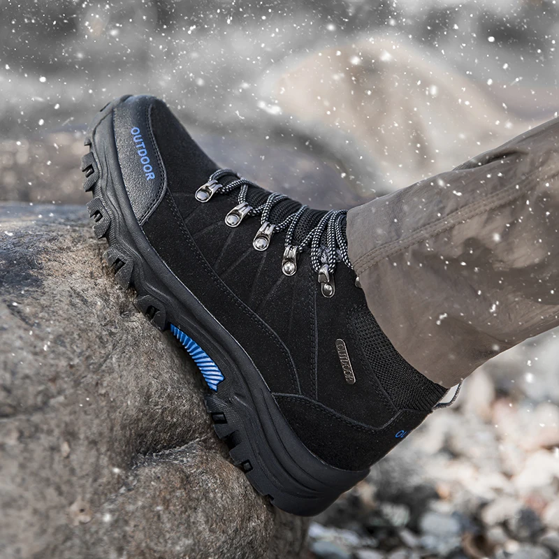 

Retro Winter Hiking Boots Men Non-slip Fur Warm Ankle Boots Trekking Camping Hunting Tactical Army Boots Suede Leather Shoes