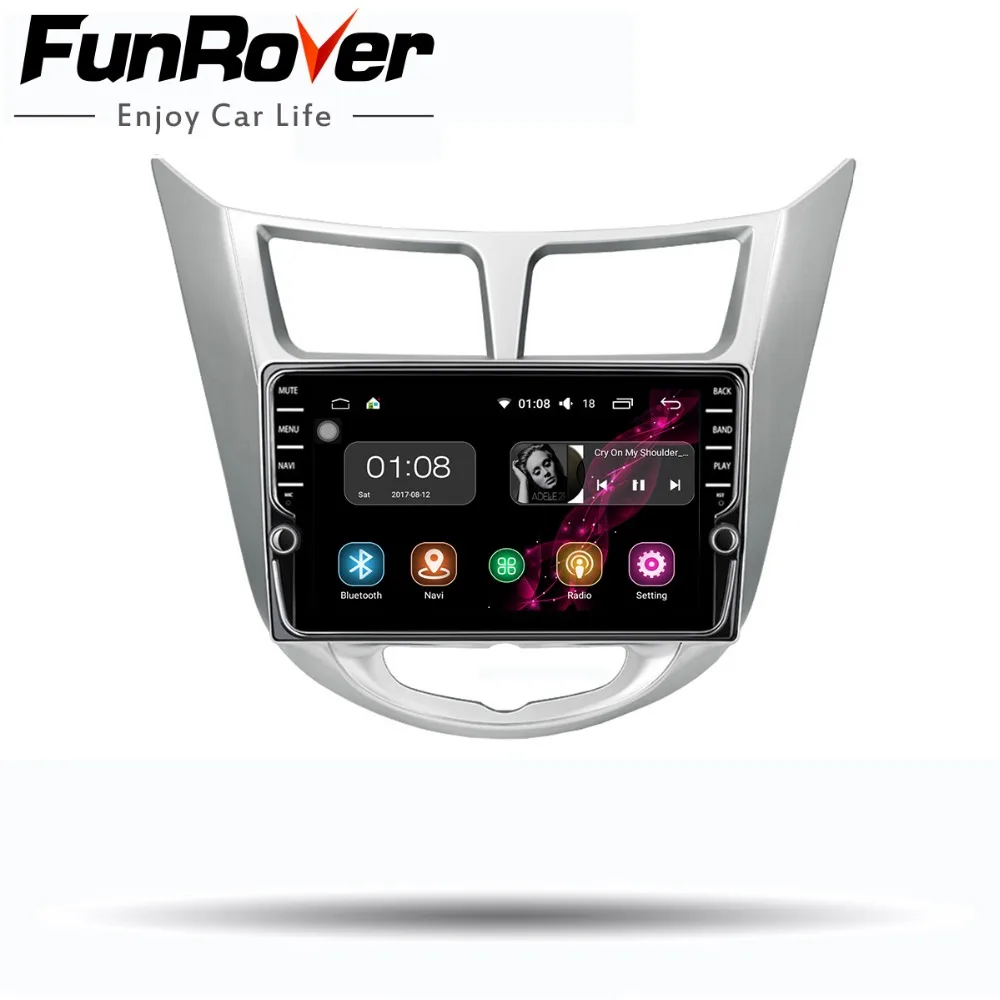 Top Funrover 2 din Android 8.0 Car dvd multimedia player for Hyundai Solaris accent Verna i25 2011-2016 radio GPS navigation stereos 0
