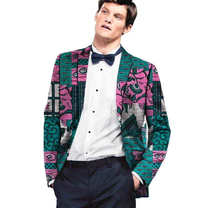 African clothes men's blazers Ankara pattern print slim fit jacket Dashiki Men Suit/Blazer smart casual men coat wedding wear