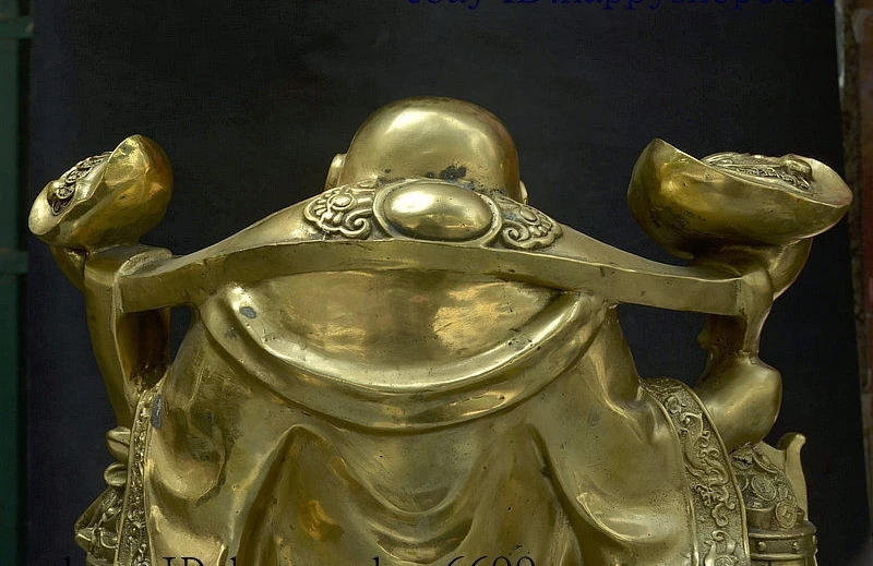 Редкий китайский буддийский Латунь Waelth Ruyi сокровищница счастливая статуя Майтрейи Будды