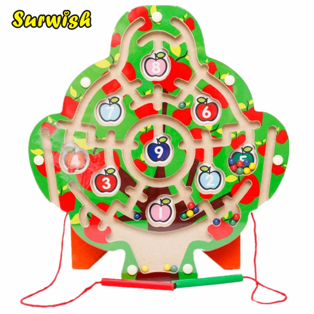 

Surwish Magnetic Wand Wiggles and Worms Marbles Labyrinth Wooden Animal Maze Educational Kids Parenting Family Game Toys