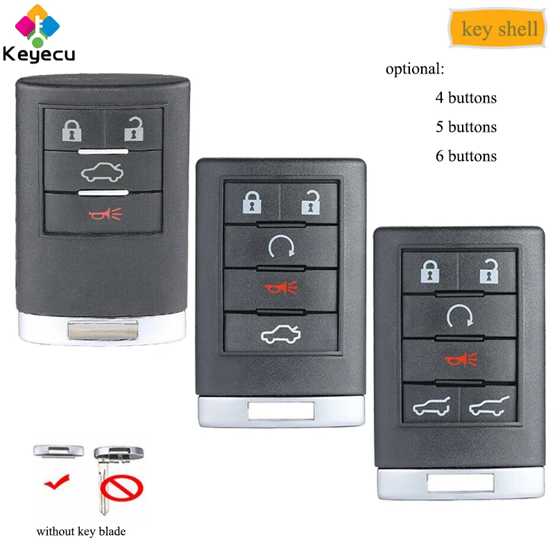 Запасной чехол KEYECU для автомобильного ключа с 4 кнопками 5 6 Cadillac DTS STS SRX CTS Escalade ESV EXT