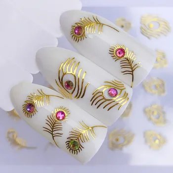 

YZWLE Nail Stickers 3D Nail Art Sticker Decal Manicure Gold Feather Glitter Decorations For Nails Accessories