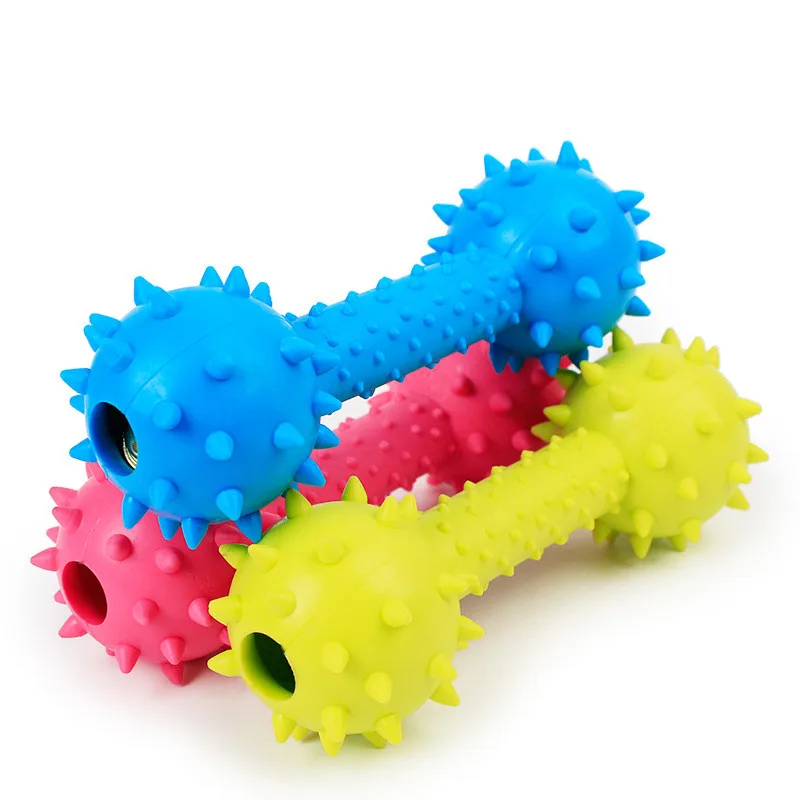 Rubber dog toy squeakers pet sound ringing barbell pet dog toys squeak squeaky chew TPR double