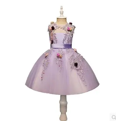 Роскошное бальное платье принцессы; Новинка года; детское праздничное платье с аппликацией для свадьбы, дня рождения; платье с цветочным узором для девочек; платье для причастия; D112 - Цвет: Лаванда