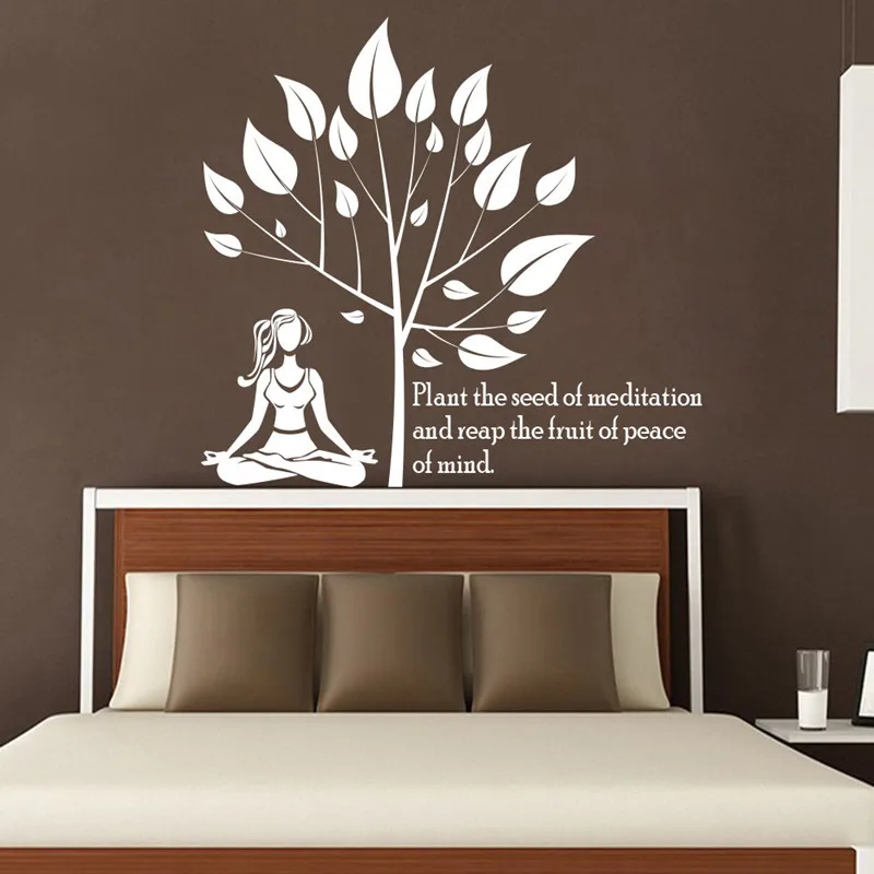 The Seed Of Meditation Lotus Tree Yoga Wall Decal Vinyl Sticker, Sport