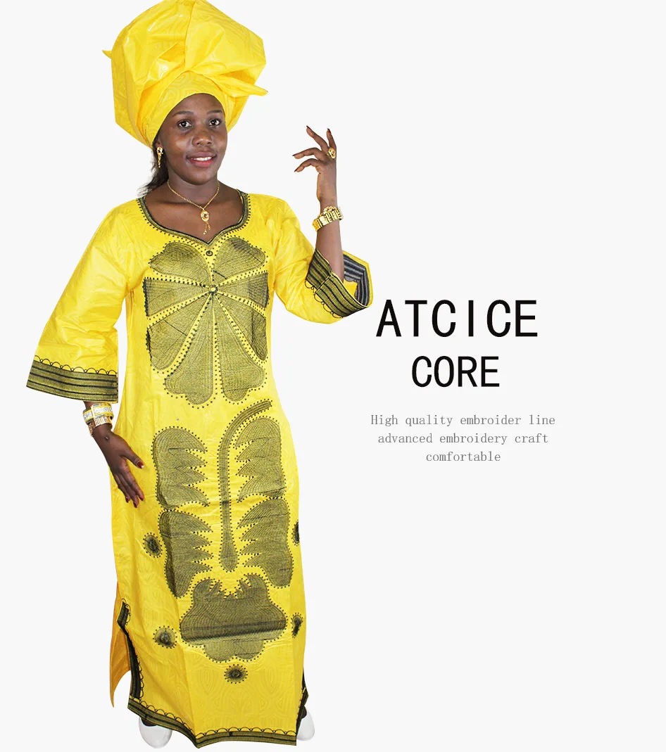 Африканские платья для женщин Модный Дизайн Африканский Базен вышивка дизайн платье длинное платье с шарфом Два шт один комплект LA045