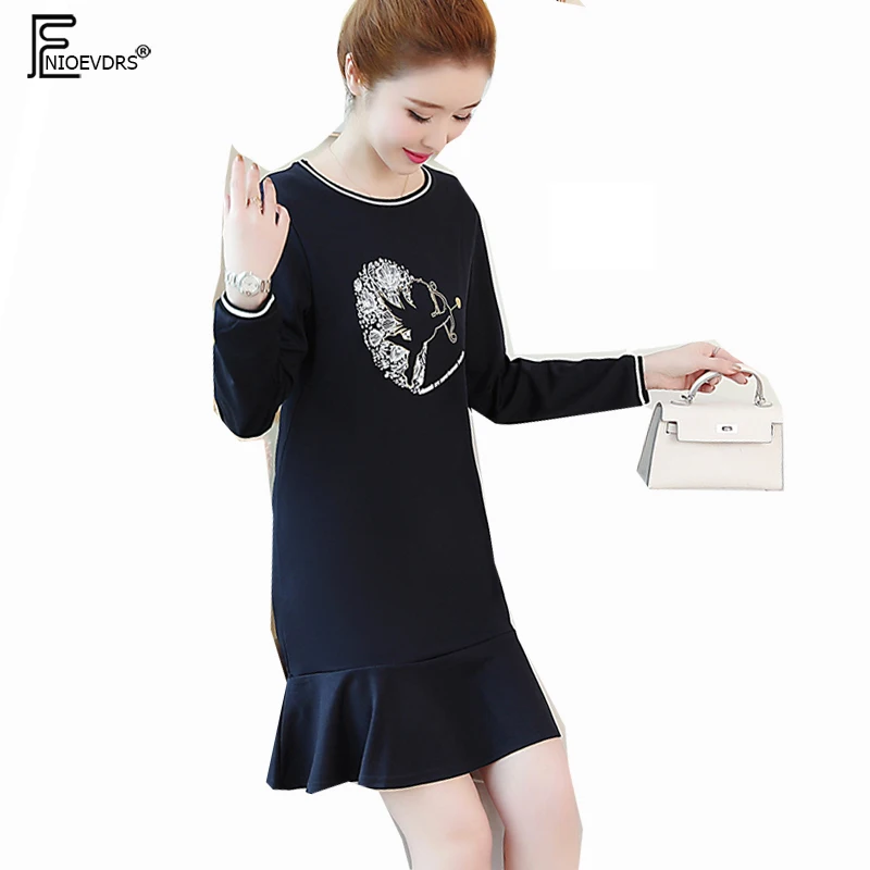 

Ruffled Dresses Hot Women Fashion Long Sleeve Casual Winter Spring Basic Dress Hot Cute Girls Printed Mini Little Dress 1818