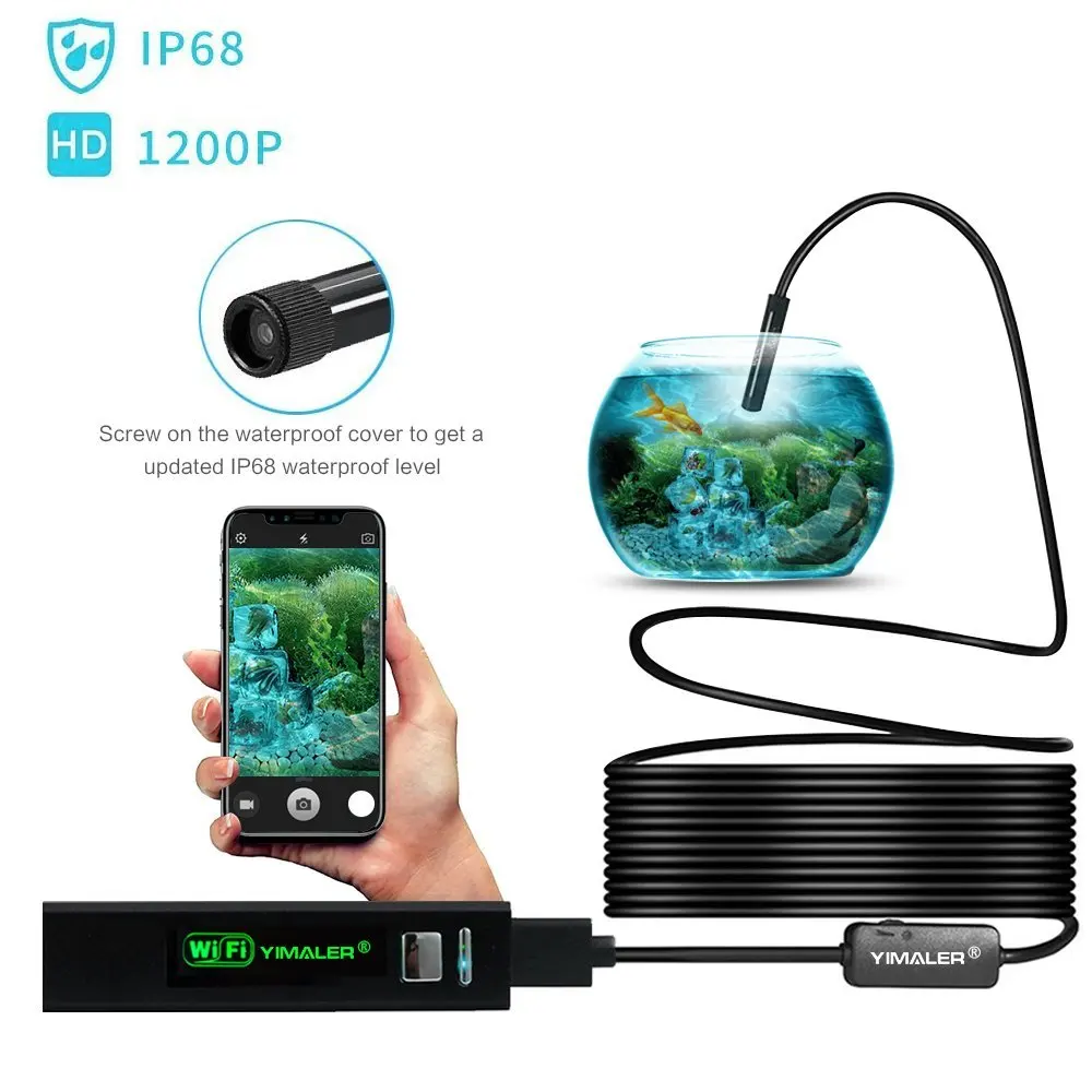 

1200P HD Semi-rigid Hard Snake Cable Wireless WiFi Endoscope for iOS Android Window Borescope Inspection Mini Camera Waterproof