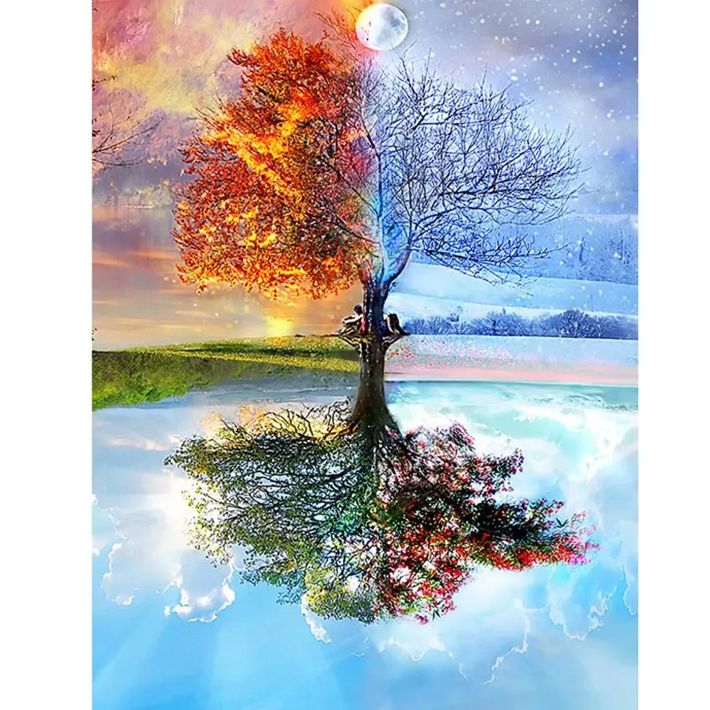 

Cutiepop 2018 New Arrival Full Round Diamond Painting Christmas Gifts Season Tree Landscape Picture Paste Mosaic Diy NCP026