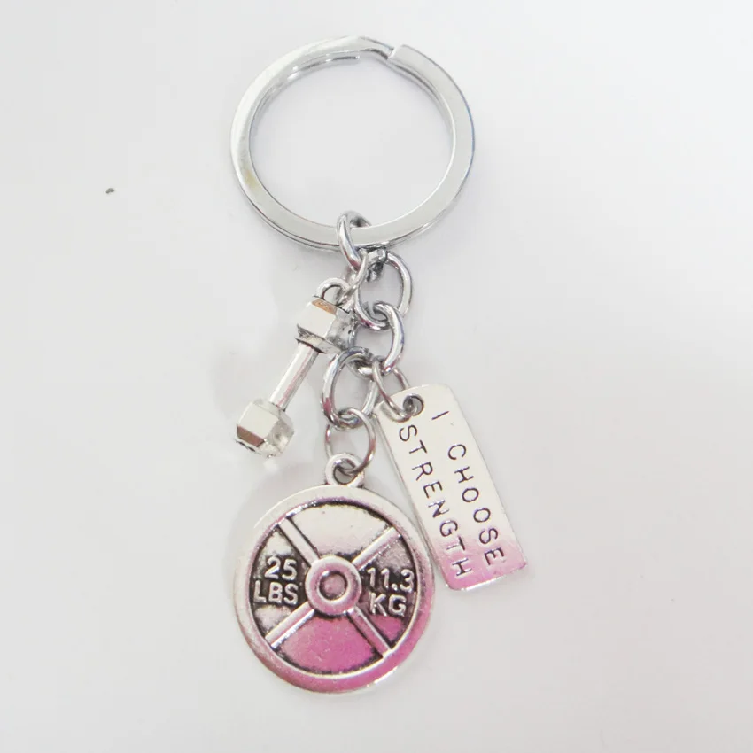 

Fitness Keychain "I CHOOSE STRENGTH,barbell,weight plate 25LBS"Motivational Key Chains