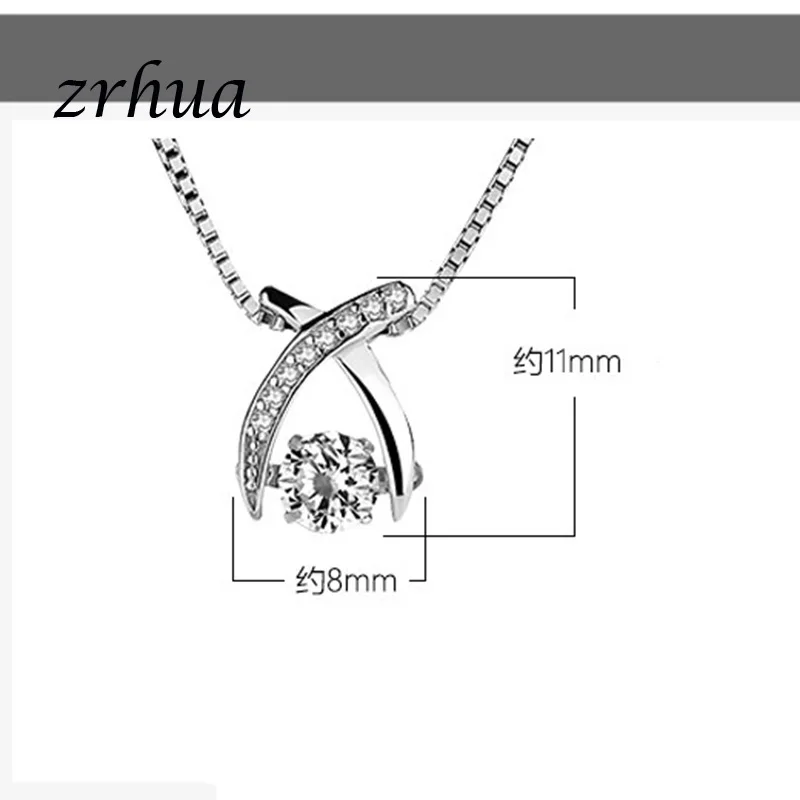 ZRHUA, 925 пробы, серебряное ожерелье, кристалл, длинный кулон, ожерелье для женщин, подарок 45 см, коробка, цепочка, колье, ожерелье, женские подарки