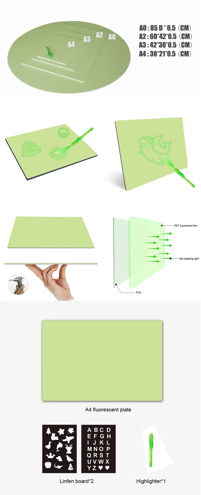 1 Набор А3 16,5*11,8 дюймов панель управления световая доска фосфоресцирующие пластиковые листы детские игрушки для рисования для детей в домашних условиях