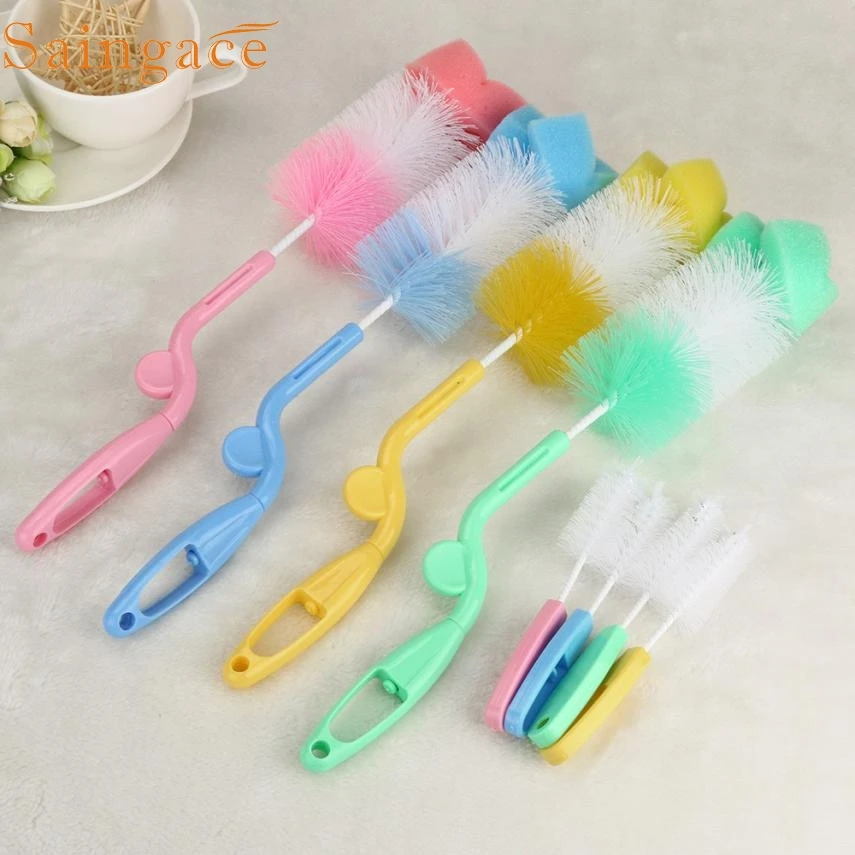 Baby Bottle Cleaning Brush Feeder Glass Teat nylon Sponge Brush Twin