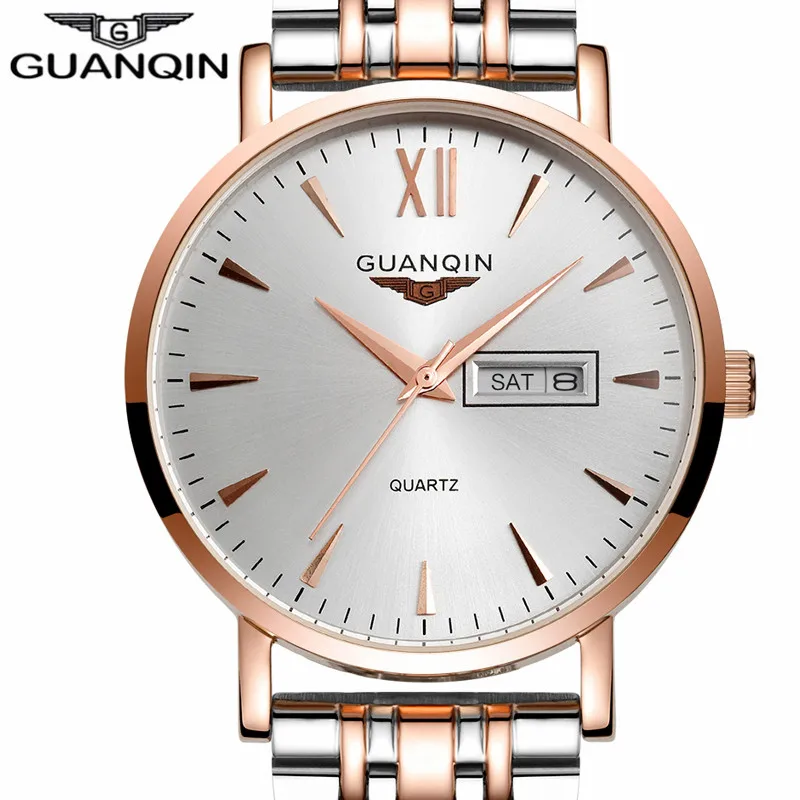

Mens Watches Top Brand Luxury GUANQIN Business Men Fashion Quartz Watch Gold Stainless Steel Strap Wristwatch relogio masculino