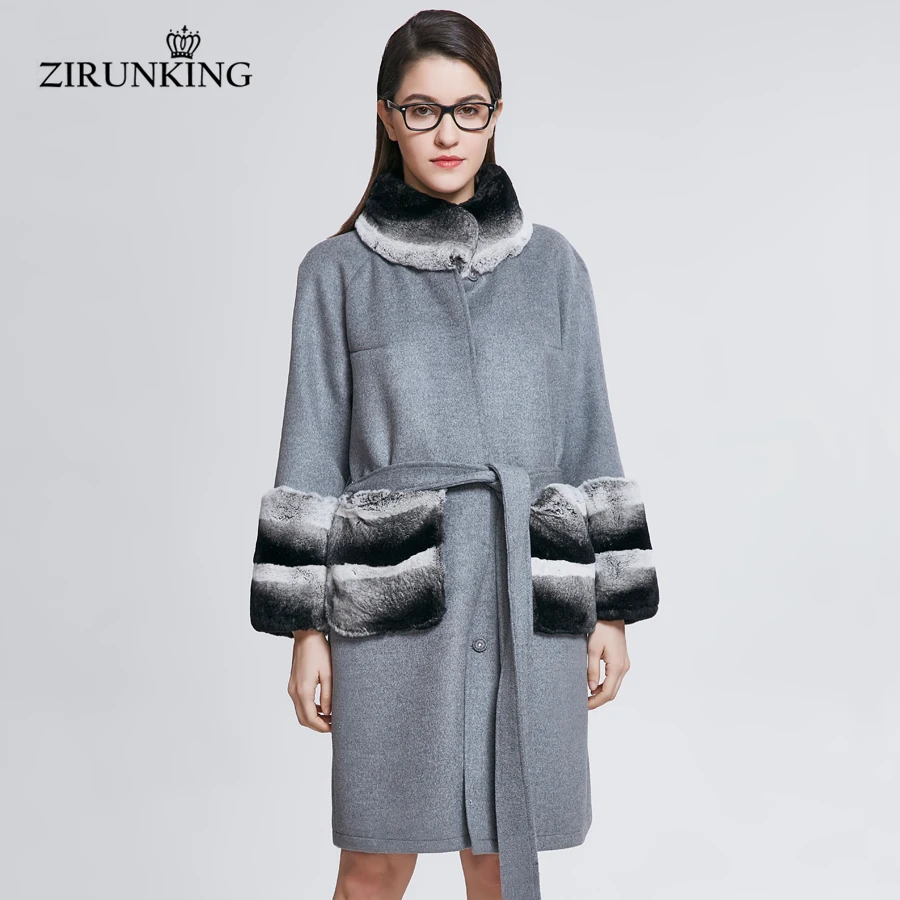 

ZIRUNKING Women Fashion Woolen with Real Rabbit Fur Coats Lady Fashion Fur High Street Parka Female Natural Fur Clothing ZC1806