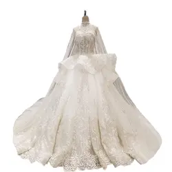Маленький поезд с накидкой с высокой горловиной Свадебные платья кристаллы всего тела Ruffless бальное платье Свадебное платье 2018 новый дизайн