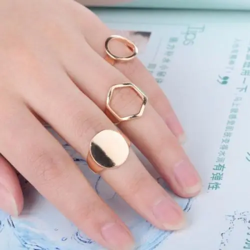 3 Pcs New Fashion Ring Set Silver Gold Stack Plain Above Knuckle Ring