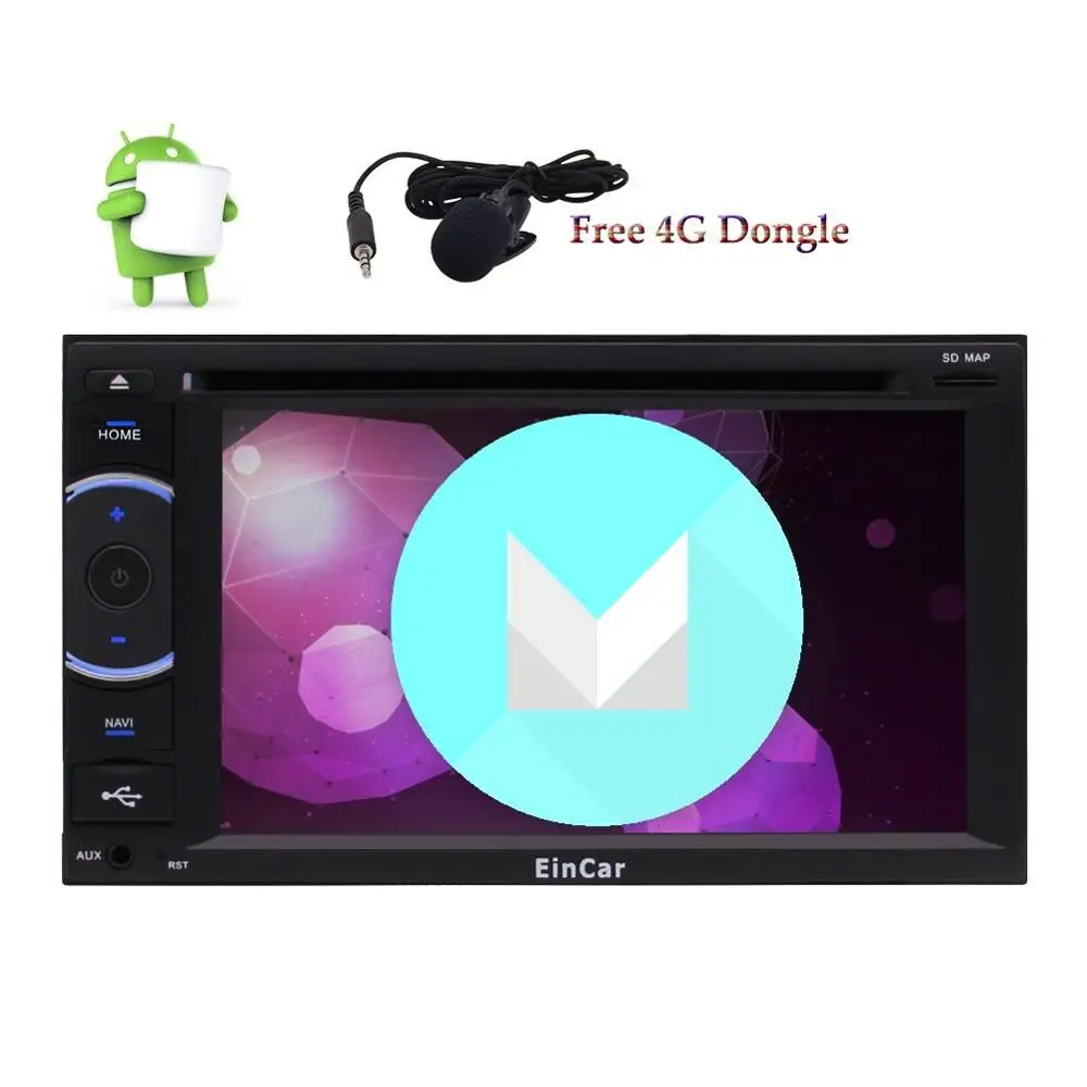 4G Dongle + Android 6.0 in Dash Quad-core 6.2'' Car DVD Player External Micro USB Wifi GPS Navigation Radio Bluetooth 4G/3G OBD