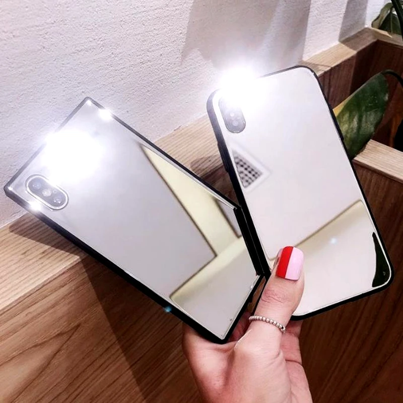 

Fashion mirror phone case makeup for iPhone x simple square phone case 8plus mobile phone case accessories 7