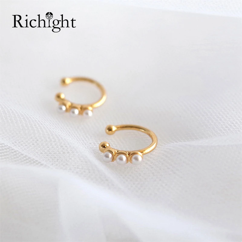 

Fashion Vintage 925 Sterling Silver Ear Cuff Men Women Mini small Pearls Geometric U Shape Ear Bone Clip Earrings Non Pierced