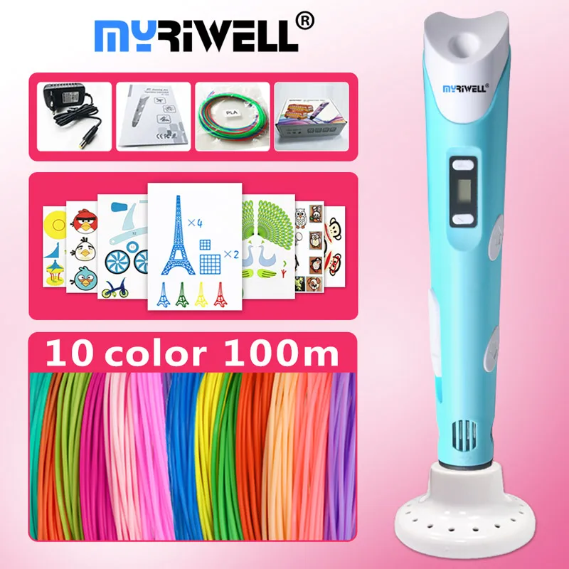 

myriwell 3d pens + 10 * 10m ABS Filament,3 d pen 3d model,Creative 3d printing pen,Best Gift for Kids DIY creative,pen-3d pen