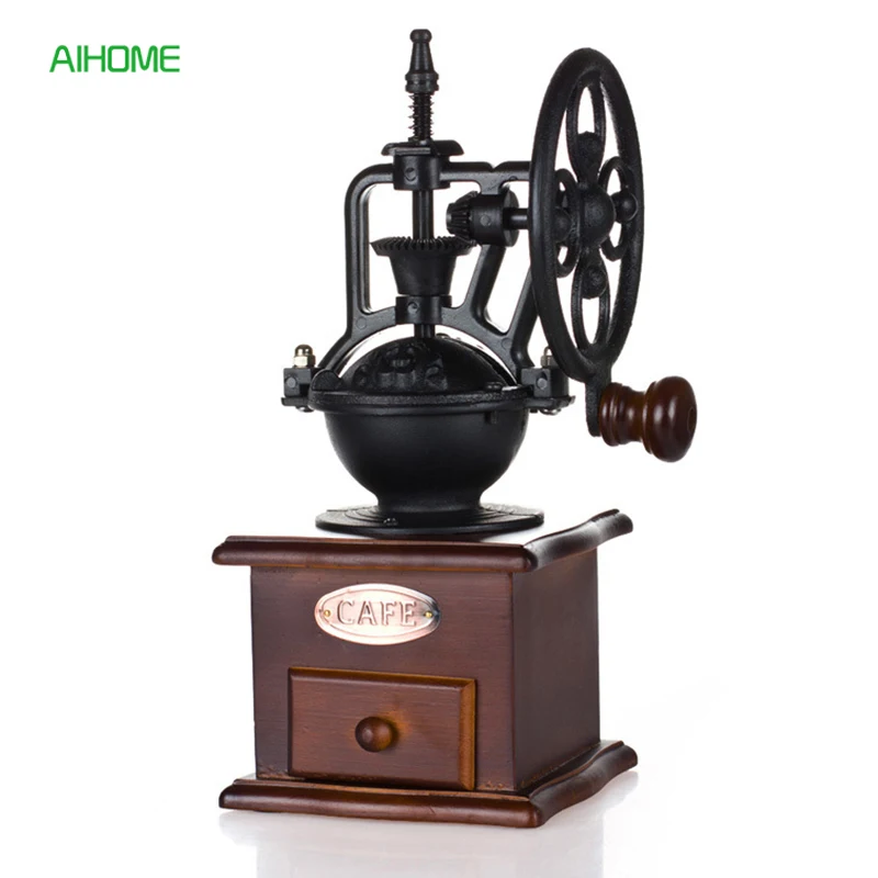 Retro Hand Manual Wood Coffee Grinder Ceramic Core Coffee Mills Metal