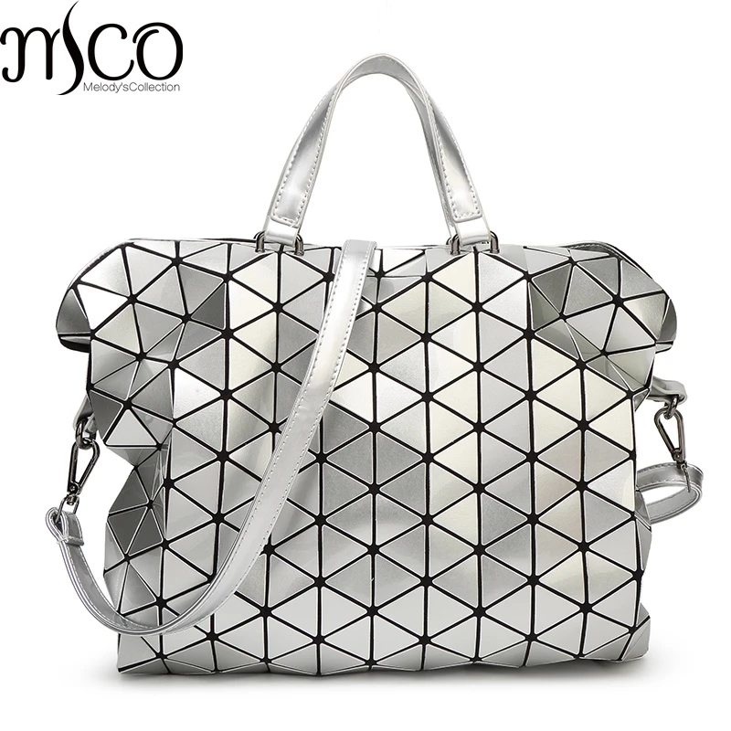 

2017 Japan Diamond Lattice Holographic Tote Handbag Women Laser Geometry Quilted Big Briefcase Messenger Bag Shoulder Bags
