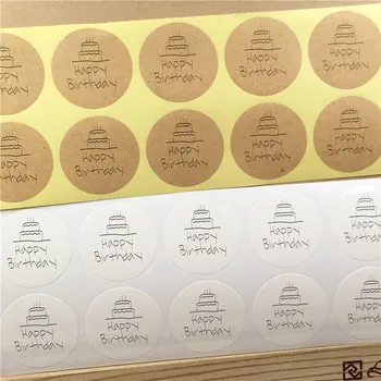 

2 Styles Kraft Sticker Labels Printing With Happy Birthday Cake Box Envelope Party Sealing Stickers 500Pcs Diameter 3cm Round