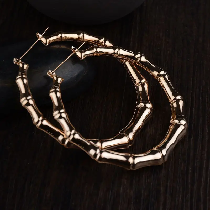 

Golden Large Bamboo Hoop Earrings For Women Big Circle Hoop Hip-Hop Statement Oversize Round Earrings Creolen Orecchini Aros