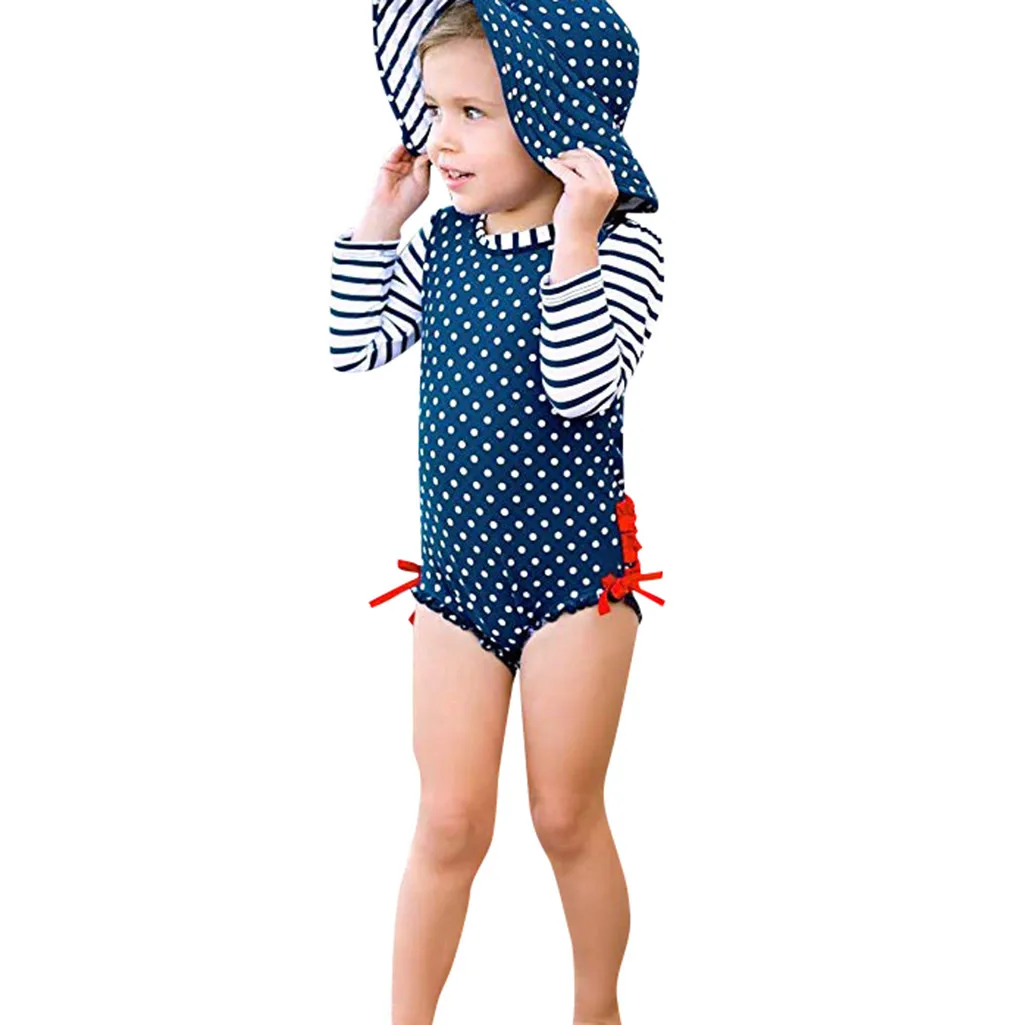 Детская одежда для купания для девочек; Детские купальники из полиэстера; купальный костюм; пляжный купальник в горошек и полоску; K318