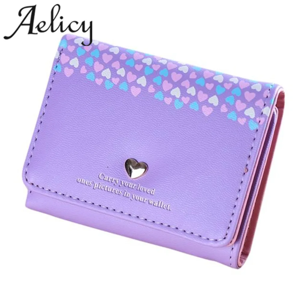 Женский кошелек с сердечками Aelicy модный короткий отделением для карт светильник