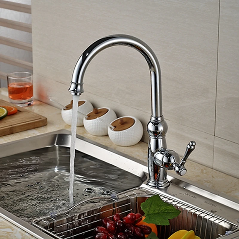 Wholesale And Retail Luxury Chrome Brass Kitchen Faucet Swivel Spout Vessel Sink Mixer Tap Single Handle